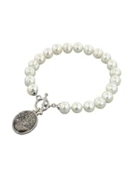 Honora "Rock Star" Sterling Silver, White Freshwater Cultured Pearl with Silver Agate Druzy 7.5" Toggle Bracelet LB5638WH