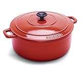 IMAGE OF World Cuisine Round Enamel Cast Iron Dutch Oven 4 Quart with Lid, Red