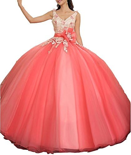 Zhu Li Ya Women's Ball Gown V Neck Organza Formal Prom Quinceanera Dresses (2)