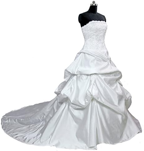 Oailiya Women's Embroidery Satin Wedding Dress Bride Gown Size 10 Ivory