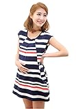 SALICO　夏　半袖　マタニティ　ワンピース　レディース 授乳口付き [服を 着たまま 簡単に 授乳] 　マタニティウェア (one size, ストライプ)