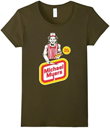Women's Halloween T-shirt - Funny Mi-cheal Hallow-eenies My-ers Tee Medium Olive