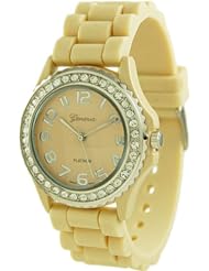 Geneva Platinum CZ Accented Silicone Link Watch, Large Face