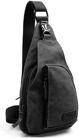 Haiyi Canvas Mens Shoulder Bag Chest Pack Crossbody Sports Bag, Black