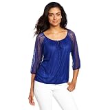 AGB Women's Solid Lace Peasant Top