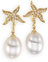 18K Yellow Gold Paspaley South Sea Cultured Fine Drop Pearl and Diamond Earrings -- LIFETIME WARRANTY