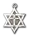 Sterling Silver Star of David W/ Cross Pendant with Stainless Silver Heavy Curb Chain 24 inch
