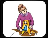 Mouse Pad with lady, device, human, body, individuals, individual, persons, cat, young, humans, dry, girl, people, woman, cats, person, feline, hair-drier