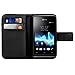 kwmobile Case Compatible with Sony Xperia E - Wallet Case PU Leather Flip Phone Cover with Card Holder Slots - Black