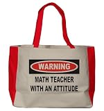 Warning: Math Teacher with an attitude Large BELLA TOTEBAG w/ pockets (Choice of Colors)