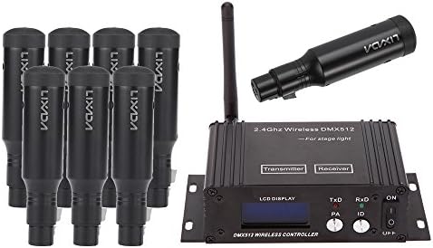 Lixada 2.4G Wireless DMX 512 Controller Transmitter LCD Display Power Adjustable Repeater + Rechargeable Female Receiver for LED Stage PAR Effect Lamp