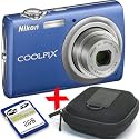 Nikon S220 Blue Digital Camera 10MP 3xZoom+2GB+Hard Case Bundle