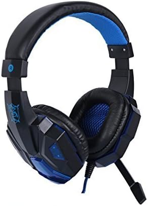 PowEver Gaming Headset PC Headphone Headband with Mic for Computer Game with LED Light &amp; Volume Control Blue