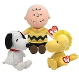 TY Beanie Babies - PEANUTS Characters (Set of 3 - Charlie Brown, Snoopy & Woodstock - Plays Music)