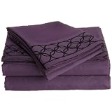 CathayHomeFashionsLuxurySilkySoftCirclesFlockMicrofiberKingSheetSet,Eggplant