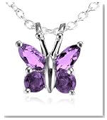 Sterling Silver Amethyst Butterfly Pendant, 18"