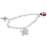 Sterling Silver Enamel Beetle, Butterfly and Dragonfly Diamond Charm Bracelet (1/10 cttw, I-J Color, I2-I3 Clarity), 7.50