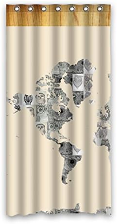 Custom Polyester Shower Curtain 36" x 72" World maps painted