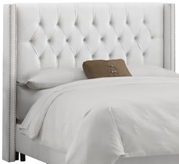 Skyline Furniture Diamond Tufted Wingback King Bed in Velvet White,Skyline Furniture DROPSHIP,A-143BEDVWHT_PW
