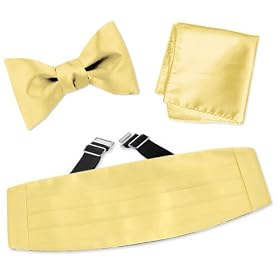 Baby Yellow Freestyle Bow Tie by Elite Solid yellow silk cummerbund sets