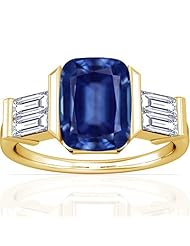 14K Yellow Gold Cushion Cut Blue Sapphire Fana Designer Ring (GIA Certificate)