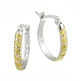 Sterling Silver Yellow Diamond Hoop Earrings
