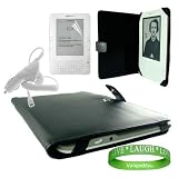 Sleek Executive Kindle Leather Cover Jacket for Amazon Kindle 2 Wireless Reading Device + White Rapid Car Charger For Amazon Kindle 2 + Kindle 2 Screen Protector+ Vangoddy tm, Live * Laugh * Love Wrist Band!!!