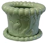 Chinese celadon planter with tray - longevity design with pine trees and cranes