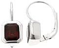Sterling Silver 8X6mm Emerald Cut Genuine Garnet Earrings