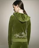 JUICY COUTURE Velour - Juicy Couture FEATHER Logo Velour Hoodie and Pants Sweatsuit HUNTER Green