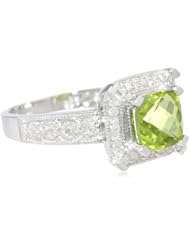 Sterling Silver Classic Peridot Diamond Ring (1/6 cttw, I-J Color, I2-I3 Clarity), Size 7