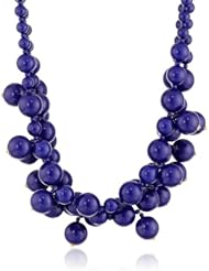 Kenneth Jay Lane 3 Row Lapis Cluster Drops Gold Clasp Necklace, 19"