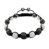 SHAMBALLA CRYSTAL DISCO BALL FRIENDSHIP BEAD BRACELETS[Noir et blanc avec ficelle noire]