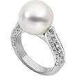 18K Palladium White Gold Paspaley South Sea Cultured Fine Round Pearl and Diamond Ring - 12.00mm