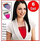 Ladies Modesty Panels Set of 6 (Black, White, Pink, Red, Blue, Lilac), Fashion Cleavage Cover - (Laced - Simply Clip on to Your Bra Straps) - Gift Sets