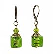 Earrings - E310 - Murano Style Glass - Cube ~ Olive Green