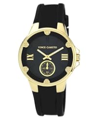 Vince Camuto Womens VC/5078BKBK Gold-Tone Screw Accented Black Resin Strap Watch