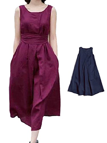 (ディーコッテ)D'Kotte ワンピース ワンピ 膝 丈 ドレス コットン リネン 麻 Aライン タック ゆったり ナチュラル レディース エレガント リボン 共布 ベルト付き ノースリーブ L161