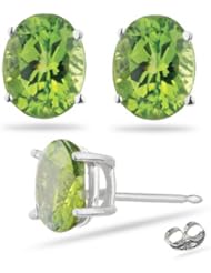 3.00 Cts of 8x6 mm AAA Oval Peridot Stud Earrings in 14K White Gold