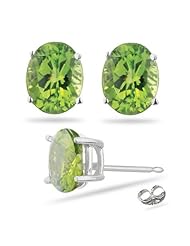 3.33 Cts of 10x8 mm AAA Oval Peridot Stud Earrings in 18K White Gold