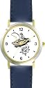 Young Fisherman or Man in Boat With Fish on Line Fishing - WATCHBUDDY&reg; DELUXE TWO-TONE THEME WATCH - Arabic Numbers - Blue Leather Strap-Size-Large ( Men's Size or Jumbo Women's Size )