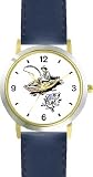 Young Fisherman or Man in Boat With Fish on Line Fishing - WATCHBUDDY® DELUXE TWO-TONE THEME WATCH - Arabic Numbers - Blue Leather Strap-Children's Size-Small ( Boy's Size & Girl's Size )