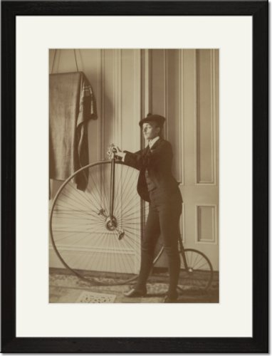 Black Framed/Matted Print 17x23, Inside the house with a Penny Farthing Bicycle