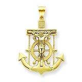 14k Two-tone Diamond-cut Mariner's Cross Pendant