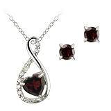 Sterling Silver Garnet & Diamond Accent Swirl Heart Necklace and Earrings Set