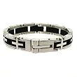 Stainless Steel and Black Rubber Mens Bracelet Bangle 7.75" By Bucasi SALE