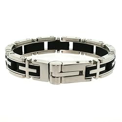 Stainless Steel and Black Rubber Mens Bracelet Bangle 7.75" By Bucasi SALE