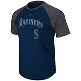 MLB Boys' Seattle Mariners Junior League Short Sleeve Raglan Overdyed Tee (Athletic Navy Heather/Charcoal Heather, Large)