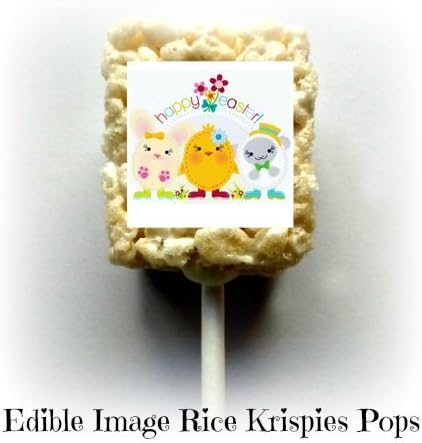 12 count HAPPY EASTER Baby Lamb Bunny Rabbit Chick Rice Krispies Treat Pops 1 Dozen Edible Image Rice Krispy Party Favors Desserts Gifts Party Supplies on a stick &amp; Individually Wrapped