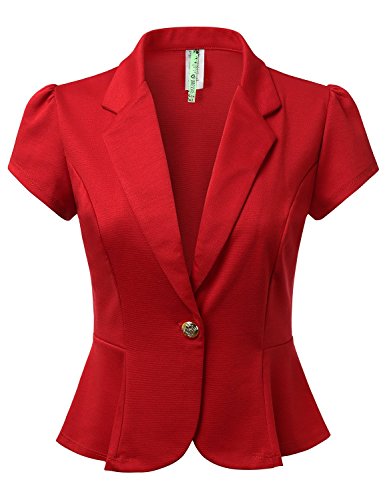 DRESSIS Women's Solid/Polka Short Sleeve Buttoned Blazer Jacket S to 3XL (17 Colors)